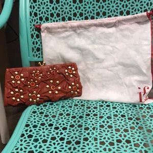 Isabella Fiore Rust Orange Gold Wallet Clutch